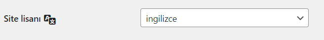 WordPress kontrol panelinizde Ayarlar > Genel'e giderek başlayın . Ardından, Site Dili açılır menüsünün olduğu yere doğru aşağı kaydırın . Açılır menünün üst kısmında gördüğünüz dil, sitenizin şu anda ayarlı olduğu dildir. Burada görebileceğiniz gibi, Gezgin'in varsayılan dili İngilizce'dir: