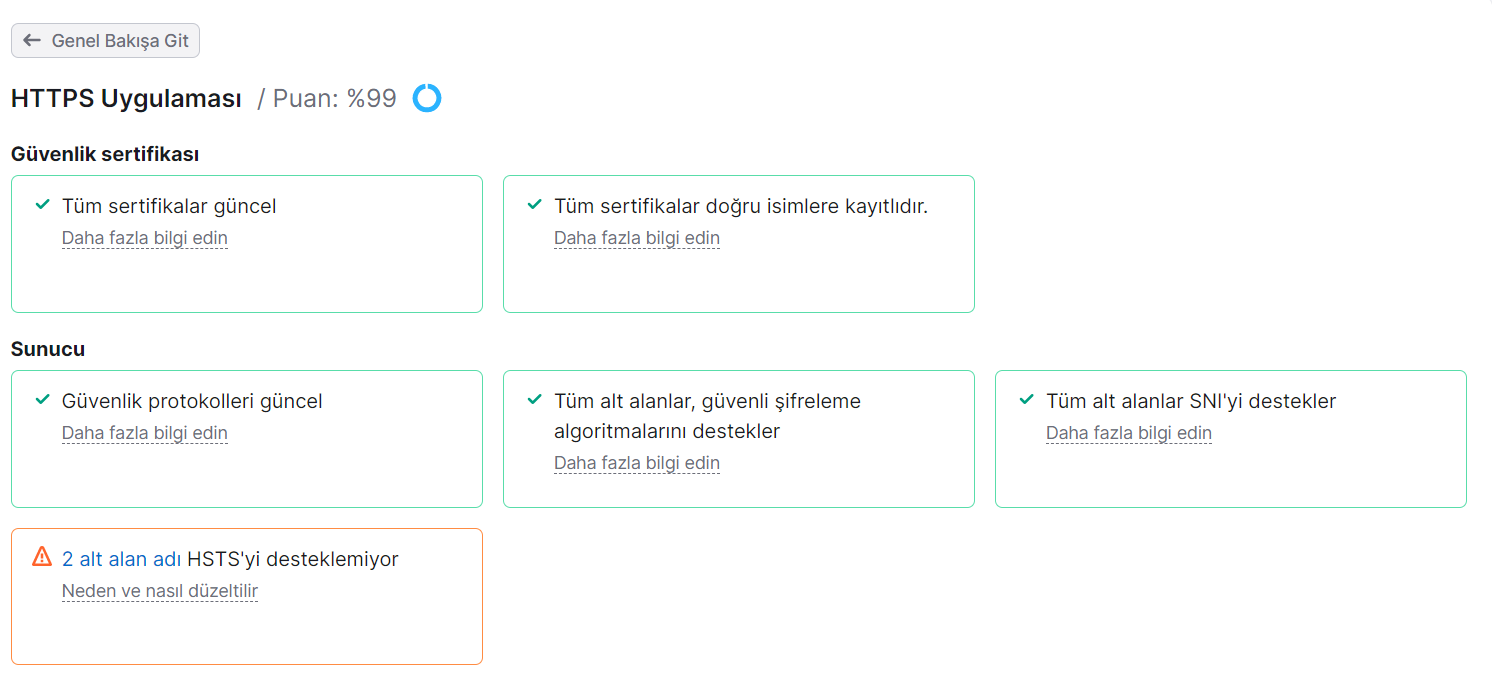 Teknik SEO sorunlarını kontrol ederken yardımcı olan Site Denetim aracını kullanarak sitenizdeki HTTPS kullanımını da denetleyebilirsiniz.