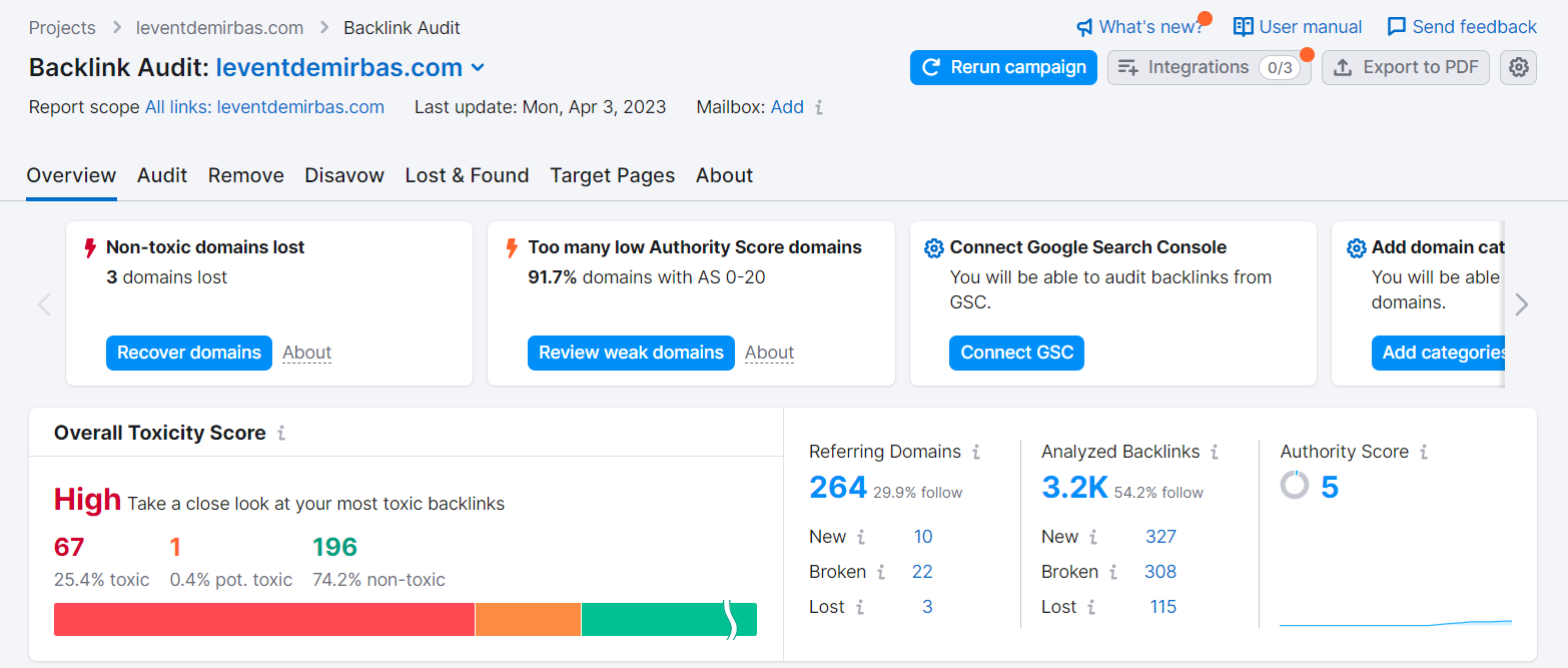 Sitenizi büyütmek ve geri bağlantılarınızı görmek için Google Search Console'u kullanabilirsiniz. Ancak bu çok zaman alabilir ve yapabilecekleri sınırlıdır. Ancak, daha hızlı ve daha iyi araçlar mevcuttur. Örneğin, Semrush'ı kullanarak bu üç önemli soruyu ve çok daha fazlasını hızlı bir şekilde yanıtlayabilirsiniz. Semrush, özellikle geri bağlantılarla ilgilenen iki ana alana sahiptir. Birincisi rakiplerinizi incelemenizi sağlayan Backlink Analytics bölümü. İkincisi ise Backlink Denetim alanıdır.