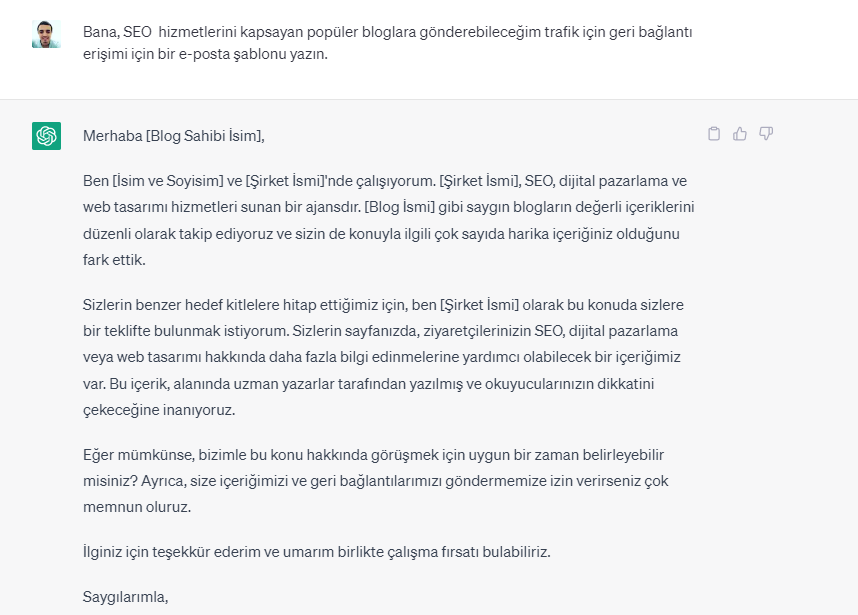 ChatGPT'yi burada bir mini testten geçirdim ve sonuçlar oldukça ilginç. E-postayı "trafik için çaresizmişim gibi" yazmak için kuşkusuz kötü bir istem verdim.