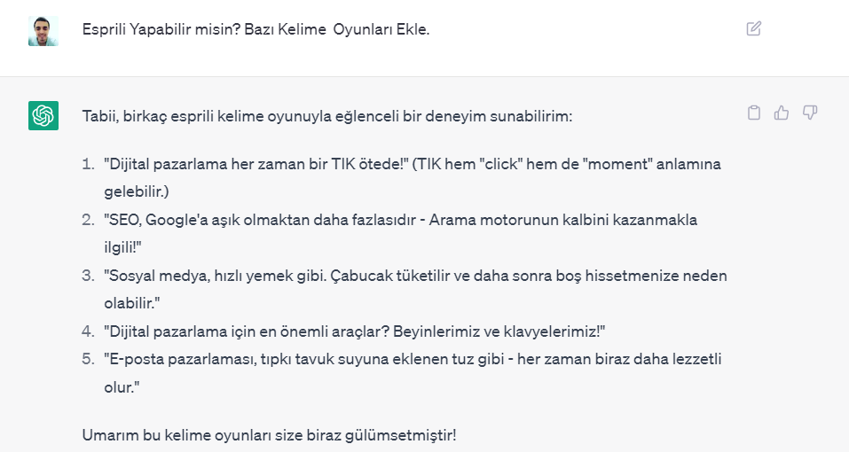 Emin olmak için oldukça basmakalıp bir tavsiye ama bir insan çok daha fazla zamanda benzer önerilerde bulunur. Önerilerden memnun değilseniz. İçeriği sizin için seçtiğiniz bir tonda veya tarzda yeniden yazmasına izin verebilirsiniz.