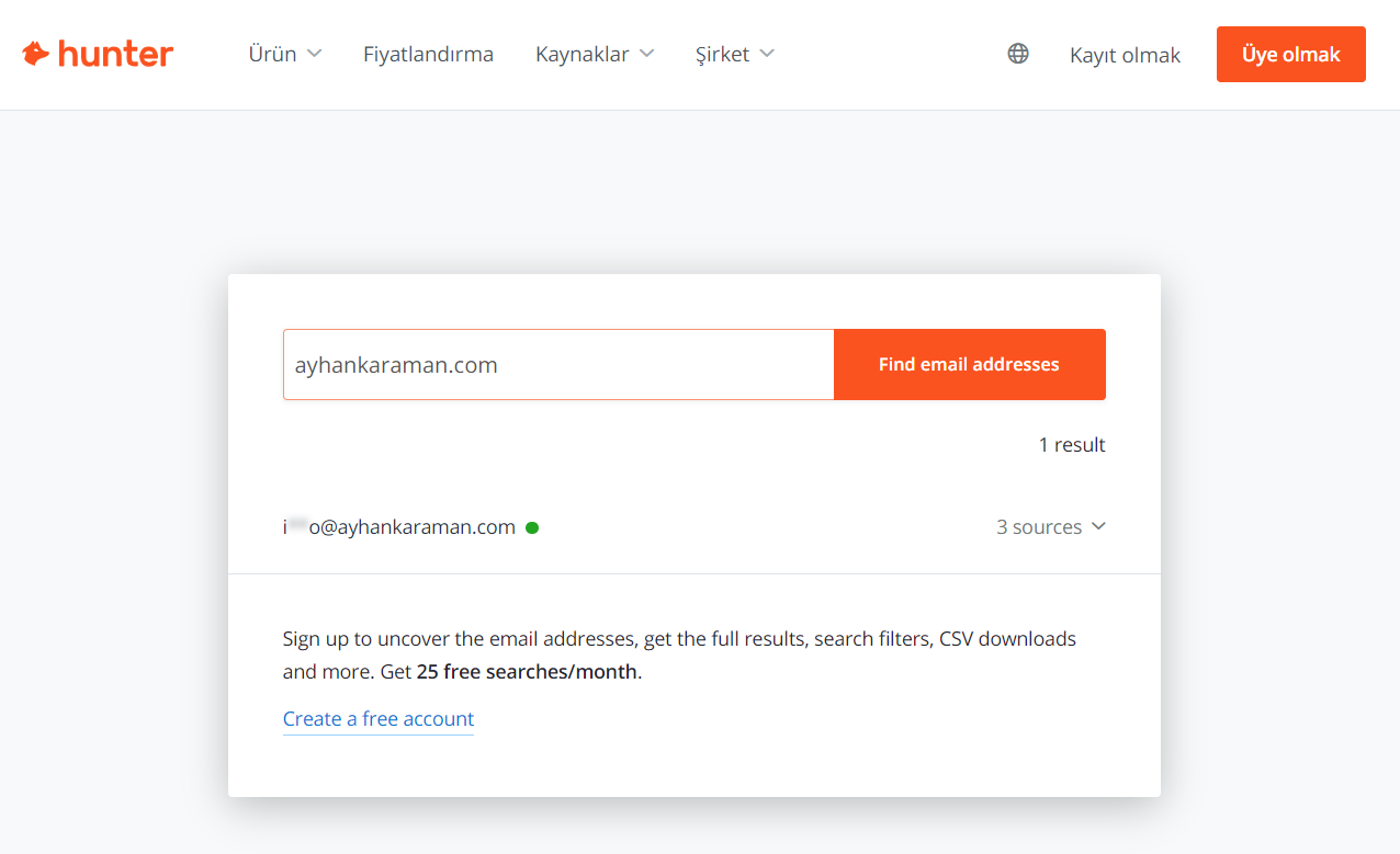 Hunter oldukça havalı bir e-posta bulma aracıdır. Herhangi bir blog yazısı URL'sini girin ve yazarın e-posta adresini bularak saatlerce arama yapmaktan tasarruf edin.