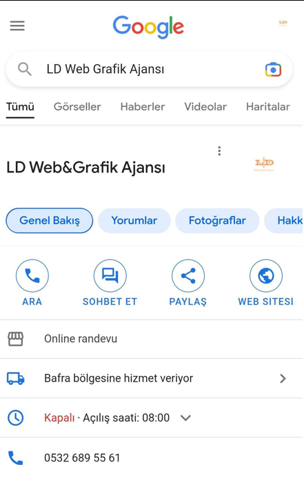 Google İşletme Profili ( eski adıyla Google Benim İşletmem). İşletmeniz hakkında bilgiler içeren ücretsiz bir işletme listesidir. 