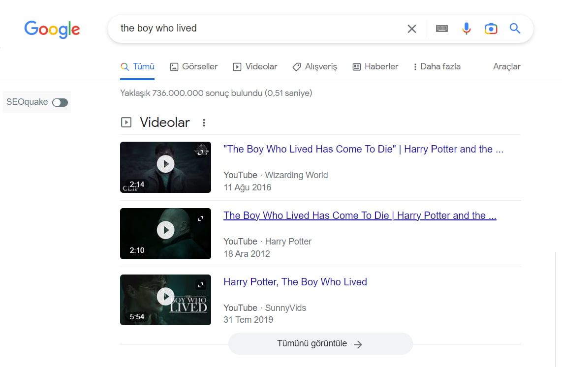 Dolayısıyla, "yaşayan çocuk" araması yaparsanız Google, Harry Potter hakkında sonuçlar aradığınızı söyleyebilir. Arama sorgusu “Harry Potter” kelimelerini içermese de;