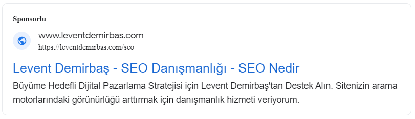 Google'daki bir PPC arama reklamı örneği aşağıdadır.